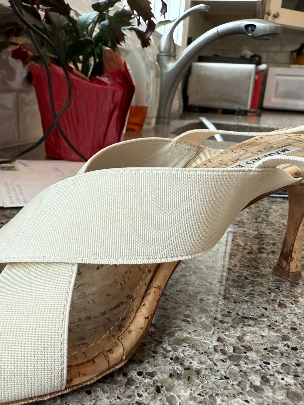 Manolo Blahnik  Cream Cross-Strap Cork Sandals - Women